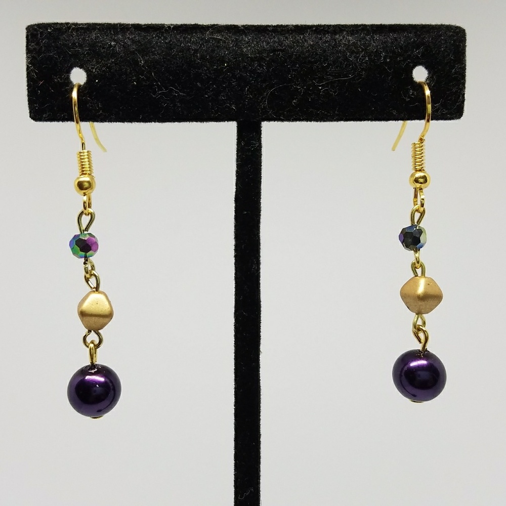 Purple and Gold dangle earrings - NWOT